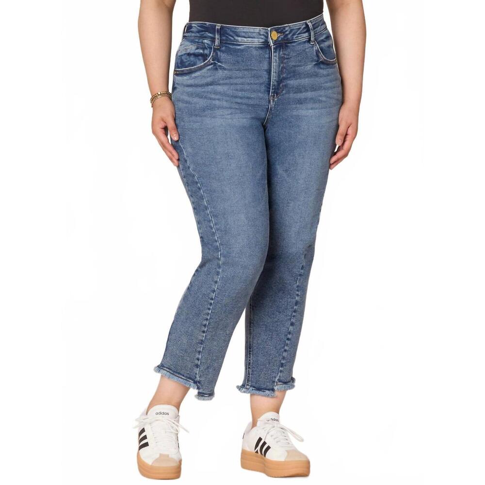 NEW DEMOCRACY women's high rise spliced ankle straight jeans in denim